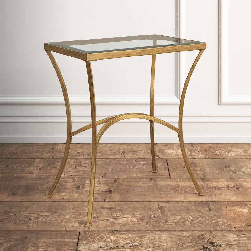 Antiqued Gold Leaf Rectangular Glass Top End Table