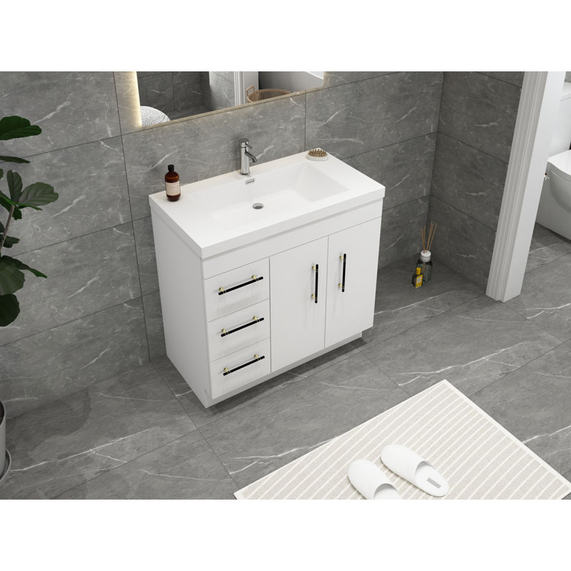 Ensemble de meuble-lavabo simple 36 po Carliss, Blanc lustré, Noir