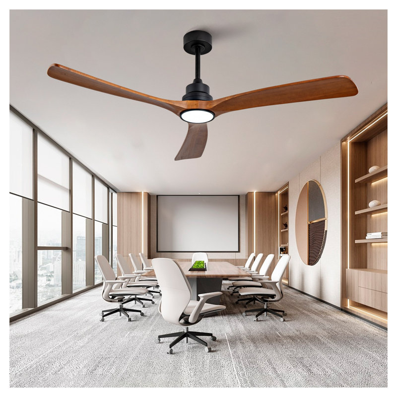 60 Inch Wood Ceiling Fan with 3 Solid Walnut Blades, Remote Control & Reversible DC Motor - Quiet LED Ceiling Fan for Living Room, Black