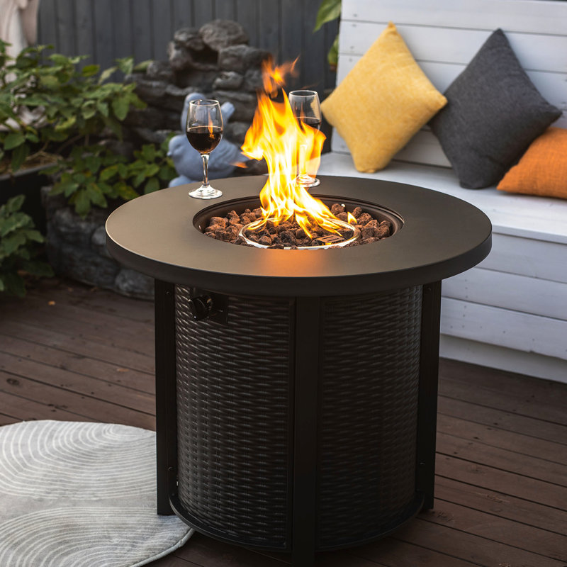 Table ronde au feu au propane de 30 pouces, 40000Btu, table de fosse à usage extérieur Lava Rocks 40000Btu pour le jardin, 30 pouces, plateau en acier inoxydable