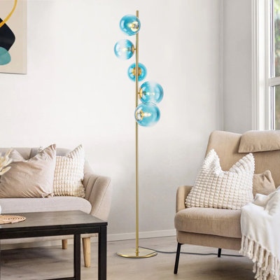 Burness 5-Light 66.9'' Gradient Blue Glass Globes Tree Floor Lamp