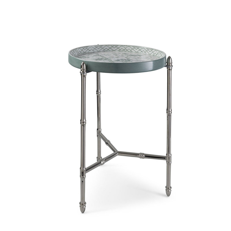 Jardin Tray with Stand, Green, Polished Nickel