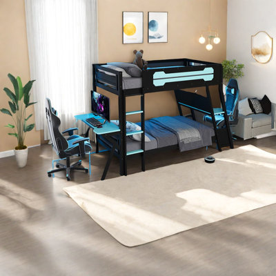 Lit superposé simple en bois multifonctionnel avec bureau de jeu, style moderne pour la maison