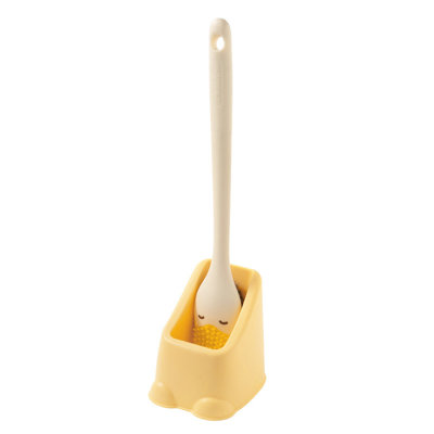 Long Handle Bathroom Squatting Toilet Brush, No Dead Ends Soft Hair Wall Mounted, Yellow