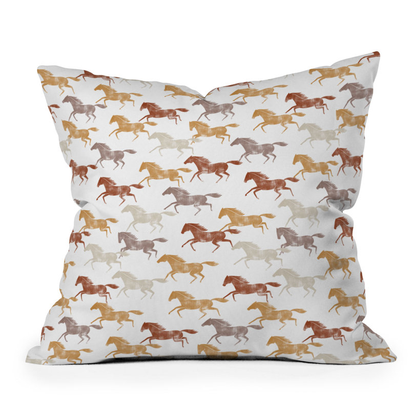 Coussin extérieur Little Horse Design, Brun / blanc / cheval gris, Carré 18 po