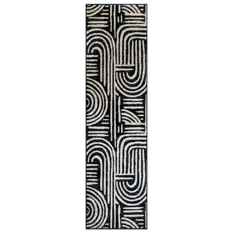 Tapis contemporain à lignes, Tapis de couloir 2 pi 2 po x 12 pi