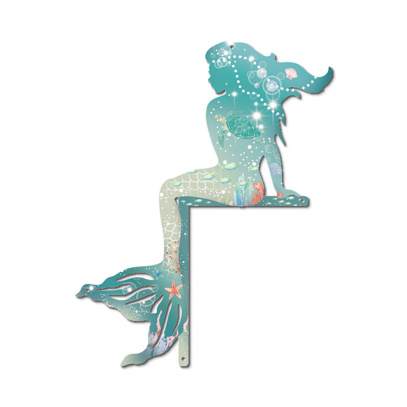 Metal Door Frame Decor, Ocean Blue Mermaid Door Topper Beach Wall Art for Window Door Frame, Shelf, Coastal Beach House Decoration