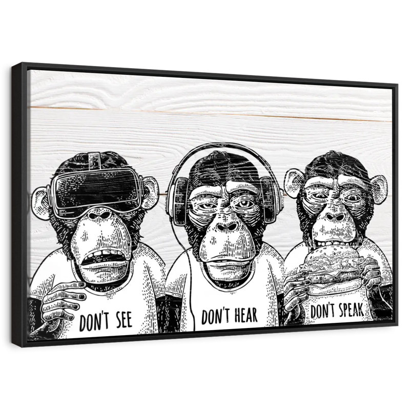 Cool Monkeys, Cadre flottant noir, 13 po x 9 po