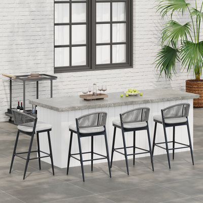 Jalen Outdoor 30.25" Seat Height Metal Frame Barstools With PE Rattan by Bayou Breeze