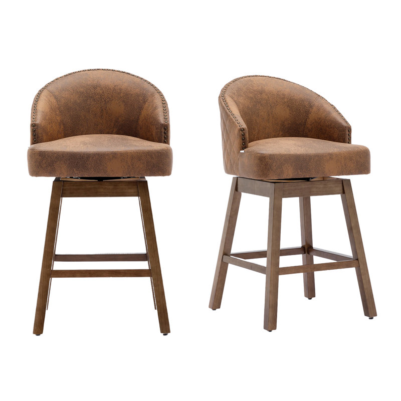 Tabourets de bar pivotants à 360 degrés avec repose-pieds (ensemble de 2), Brun, Café