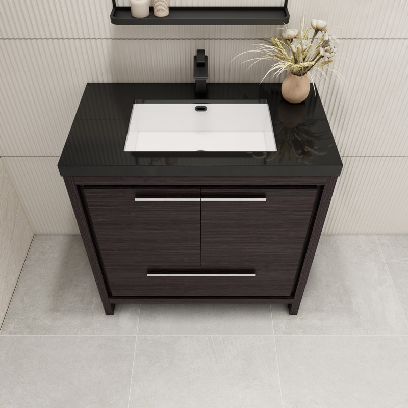 Ensemble de meuble-lavabo simple 36 po Enville, Chêne noir gris