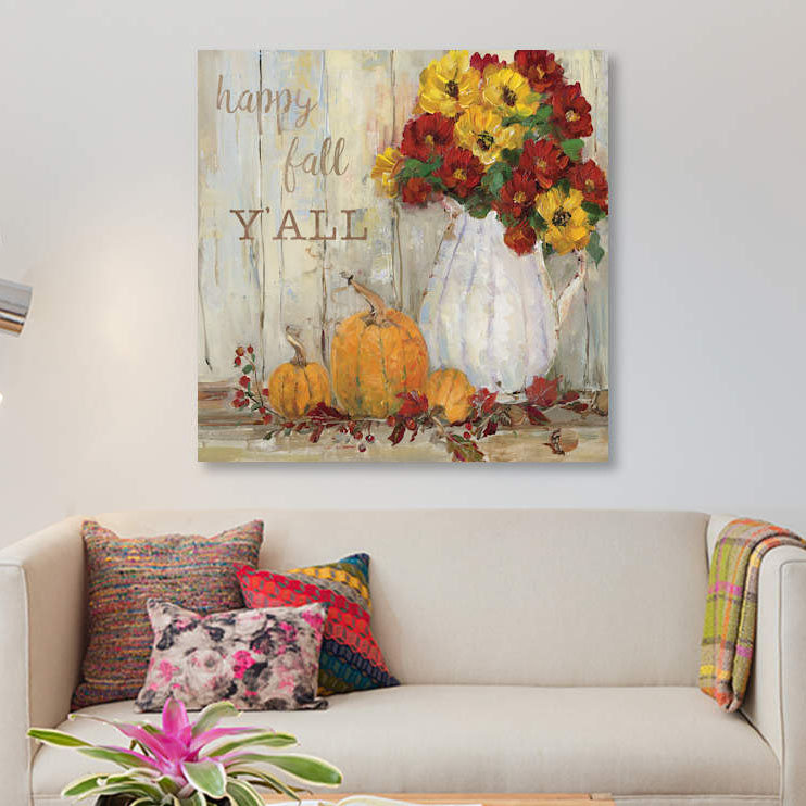 « citrouille patch ii », reproduction d’impression sur toile, H 26 po x l 26 po x P 1,5 po, Pas de tapis, Toile tendue