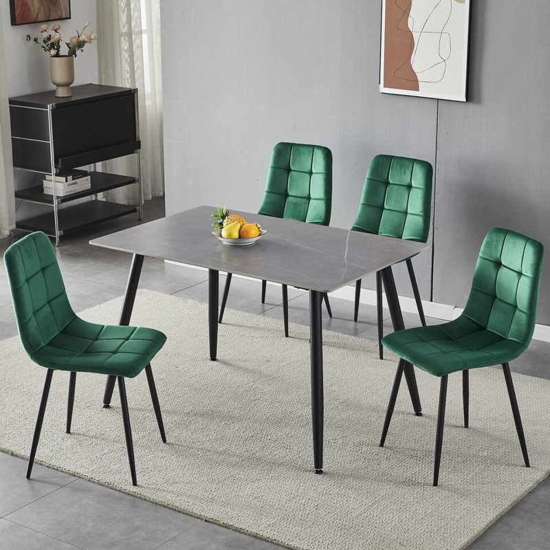 Fulshear 4 - Person Dining Set, Armani Grey, 89"H x 128"L x 8"W,  Green/Black