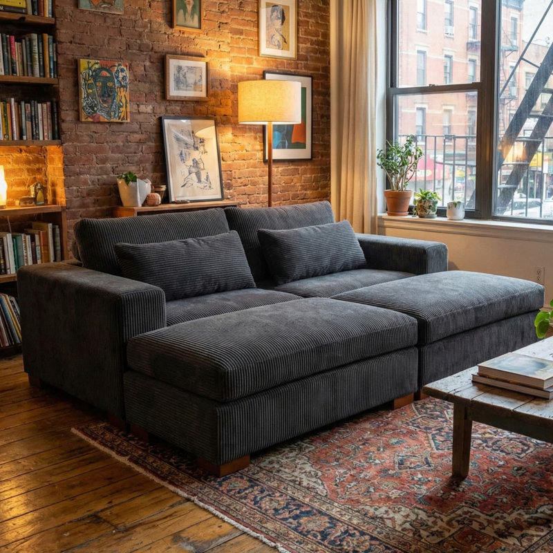 Kingswood 89'' Corduroy Sofa, Black