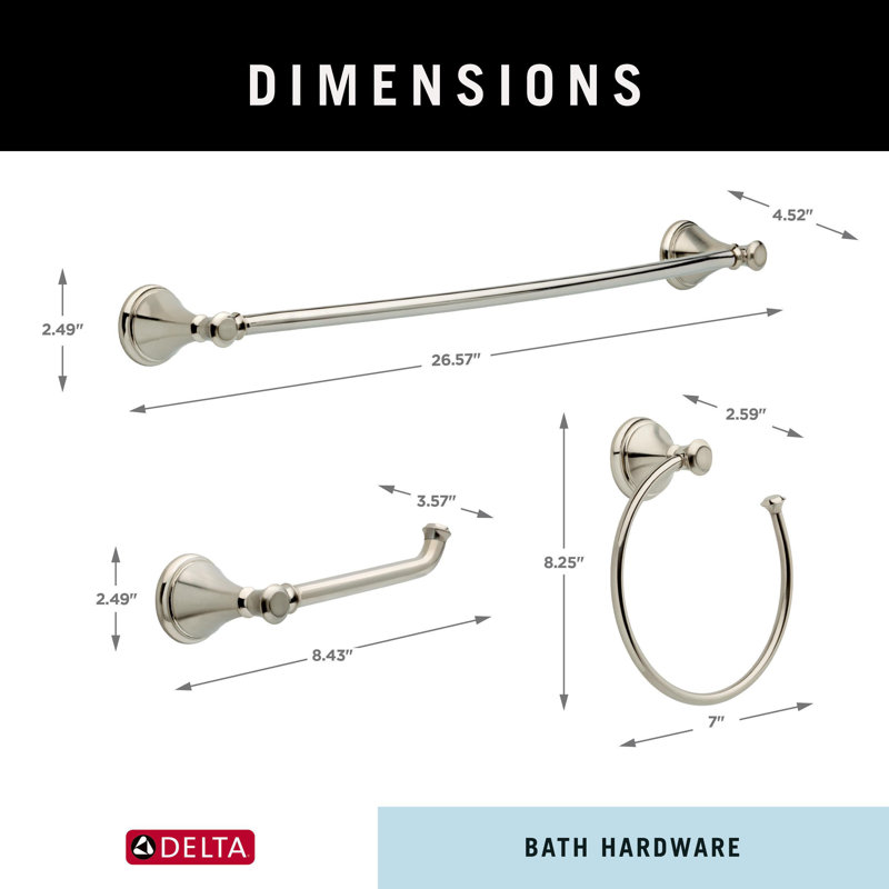 Cassidy 3-Piece Bath Hardware Set with 24 in. Towel Bar, Toilet Paper Holder, Towel Ring, Stainless