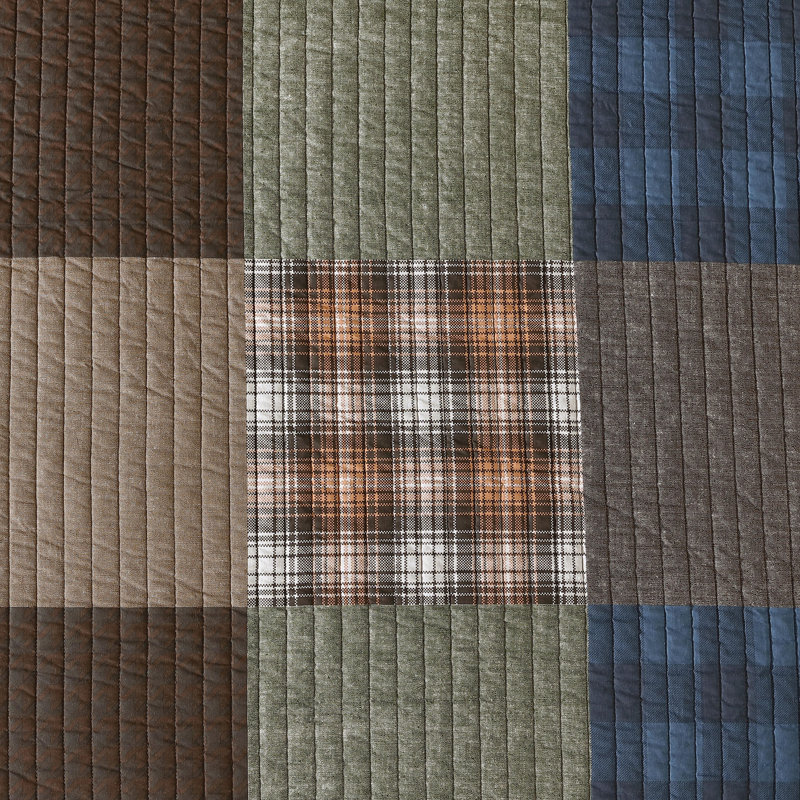 Full Brown Cotton Reversible Patchwork Quilt Set