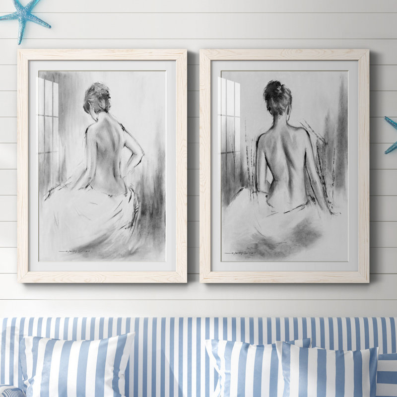 «Soft Silhouette V», ensemble de 2 reproductions sur toile, Impression encadrée avec passe-partout, H 20 po x l 17 po, Blanc
