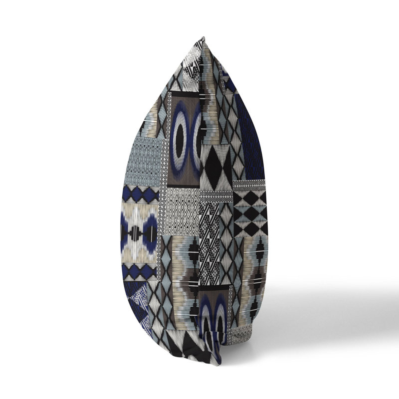 Blue and Granite Patchwork Reversible Square Throw Pillow