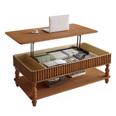Vintage Lift Top Coffee Table With Fluted Details