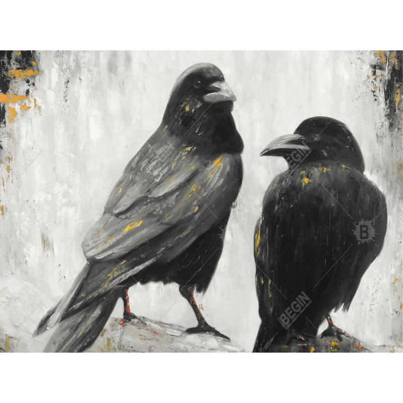 Two Crows Birds White Industrial Animals Duvet Cover Decor