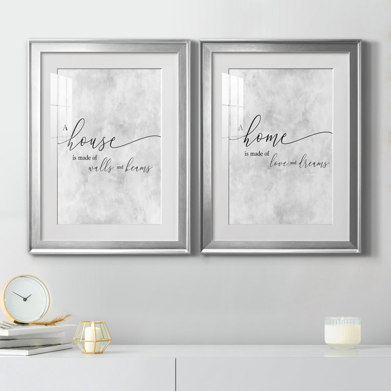 Une maison - ensemble de 2 reproductions d'art textuel, Blanc, Papier avec cadre argenté, H 30,5 po x l 85 po x P 1,5 po