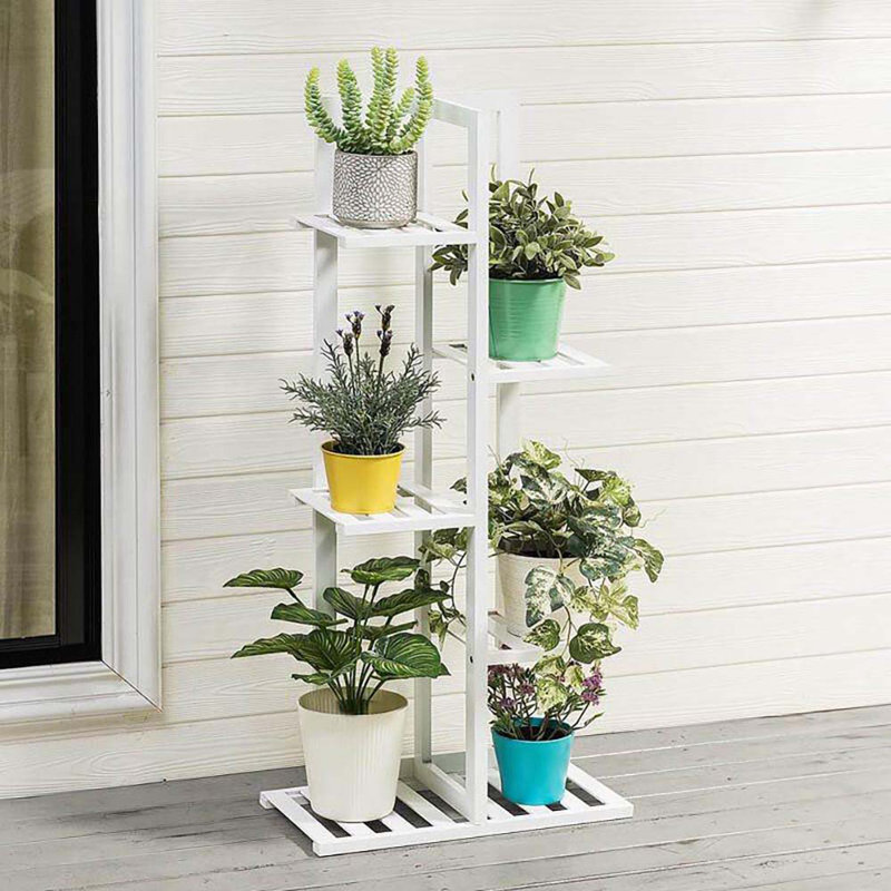 Watkin Rustic Wooden Multi-Tiered Potted Plant Stand, White