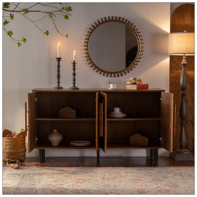 Buffet avec rangement - armoire de cuisine en bois avec tablette réglable, console sans poignée pour la salle à manger, table d'entrée moderne avec 4 portes