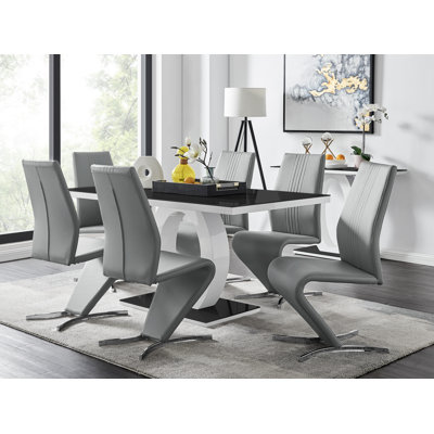 Scottsmoor Modern High Gloss Halo 6 Seater Dining Table Set with Luxury Faux Leather Dining Chairs