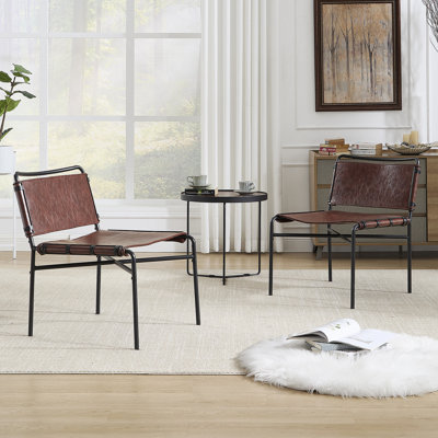 Ensemble de 2 chaises de loisirs en cuir rétro, chaise de loisirs moderne et antique, brun, chaise de loisirs, style médiéval, pieds en métal, chaise de loisirs rétro, sans accoudoirs, brun