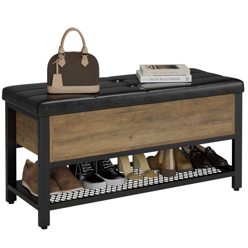 Shoe Bench with Flip-Open Storage Box, Rustic Brown