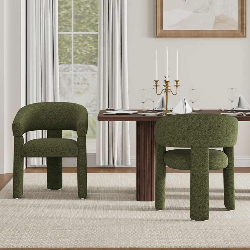 Upholstered Barrel Dining Arm Chair, Green