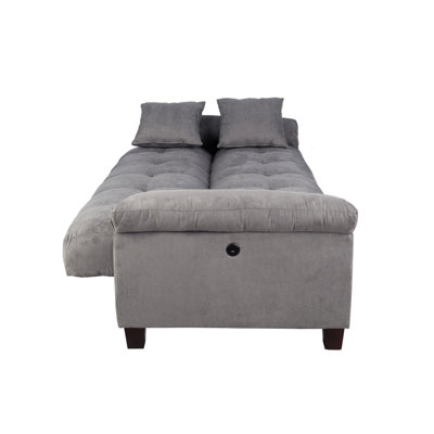 Modern Gray With Microfiber Upholstery, Adjustable Function, Hidden Storage, And Charging For Primary Living Convertible Microfiber, Charging, Cube Pattern Space