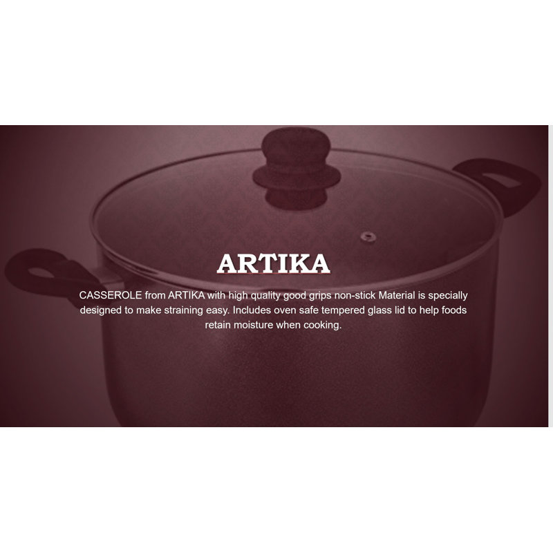 Casserole Artika, antiadhésive, avec couvercle en verre trempé 2,5 mm, épaisseur 24 cm / 9 pouces, Marmite