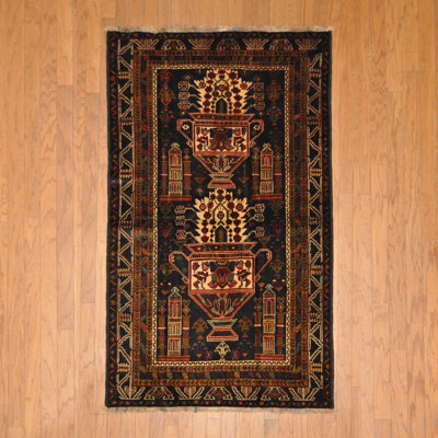 Bungalow Rose Hand-Knotted Afghan Balouchi Wool Rug