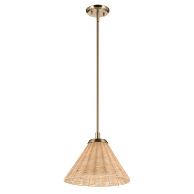Luminaire suspendu convertible 1 lumière avec verre opale et abat-jour en rotin tissé à la main
