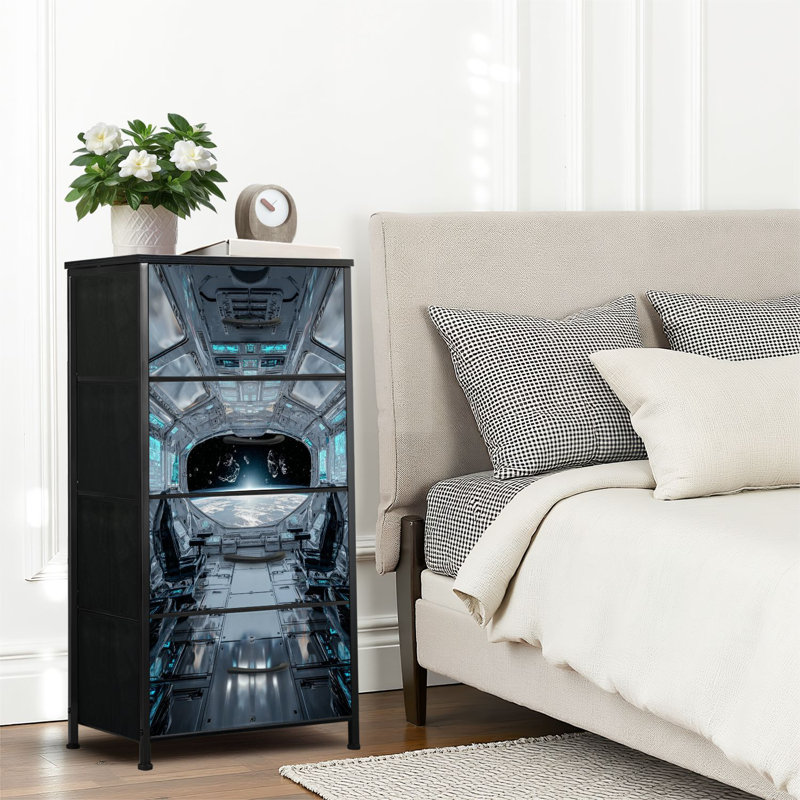 4 Drawer Dresser for Bedroom, Narrow Chest of Drawers, Wooden Top and Study Iron Frame 18"x37.5"-(WxH)