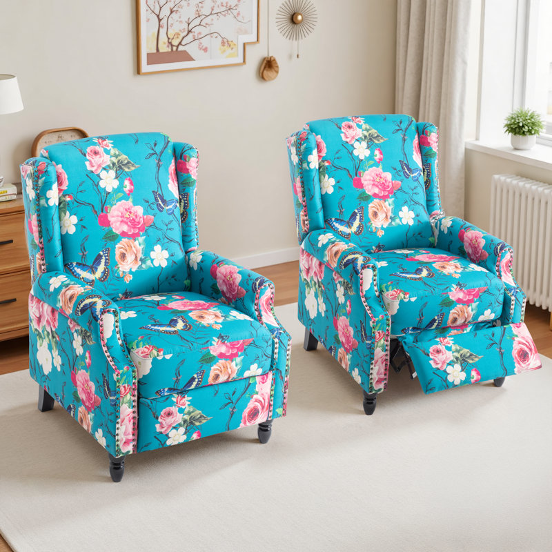 Manual Standard Push Back Recliner, Blue Peacock