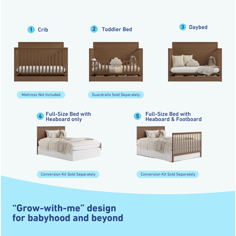Sasha 5-In-1 Convertible Crib With Drawer, Hazelnut