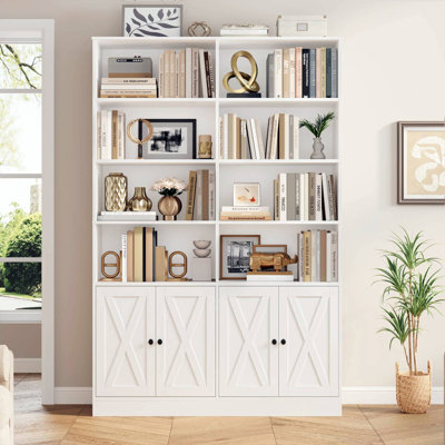 71.1"H X 47.2"W Standard Storage Bookcase with Doors and 8 Open Shelves, Modern Wood Organizer