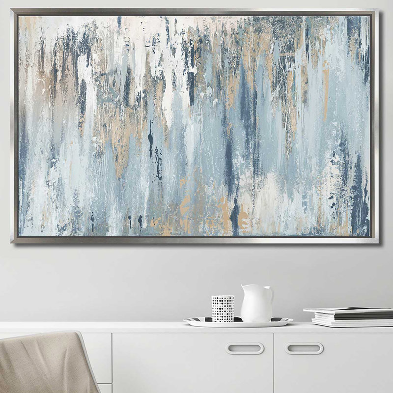 Illusion bleue - impression, Reproduction avec cadre flottant, H 39,5 po x l 63,5 po, Argent argent