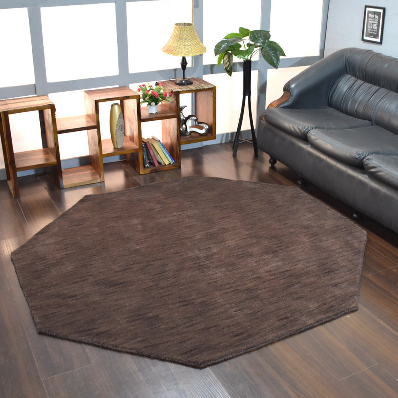 Tapis écologiques en laine nouée à la main de style tissé à la main Manns - Octogone, couleur brune, conception unie uni, tapis épais antidérapants faits à la main pour salon, chambre à coucher