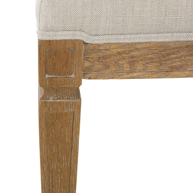 Chaise Danelle en chêne à dossier carré - colombe en lin Sunbrella pacane