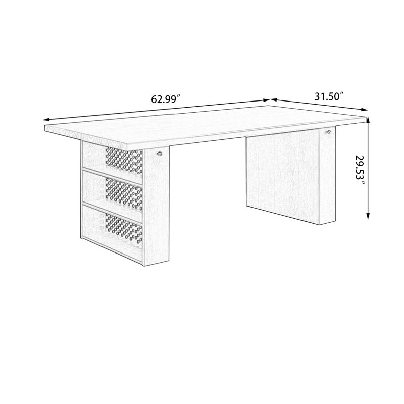 Bureaux rectangulaires bruns en bois massif, H 29,53 po x l 62,99 po x P 31,5 po