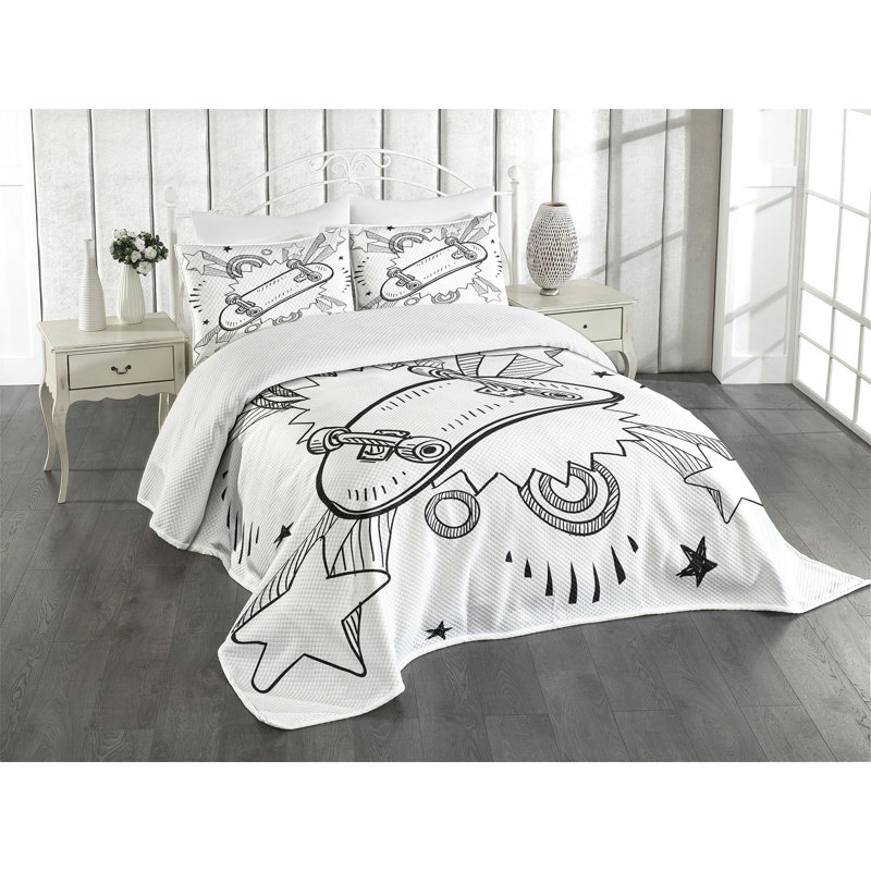 Queen Black Polyester Hipster Bedspread Set