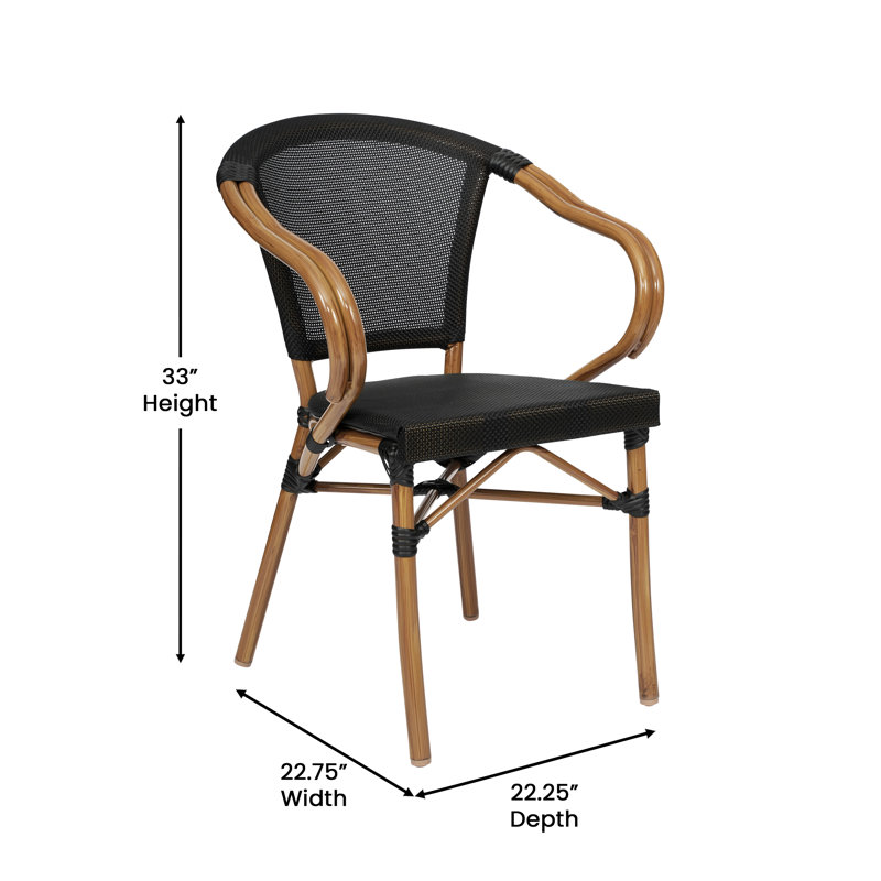 Chaises Paris Chiles All-Weather Commercial avec accoudoirs et structure en métal, Noir