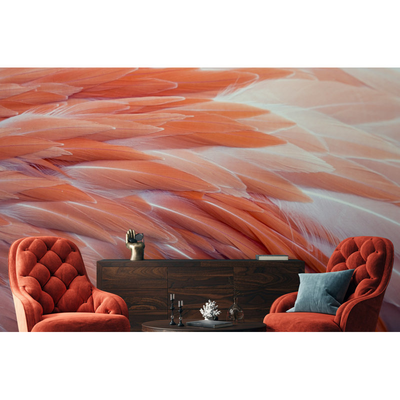 Papier peint à motif de plumes roses, L 36,96 po x l 56 po