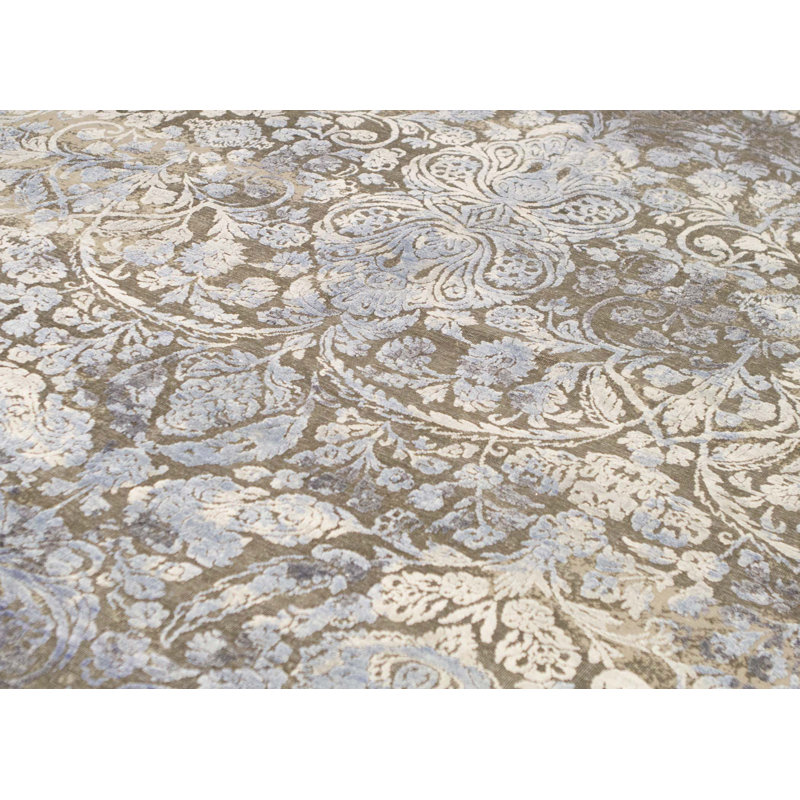 Tapis bleu et multicolore de haute qualité noué à la main