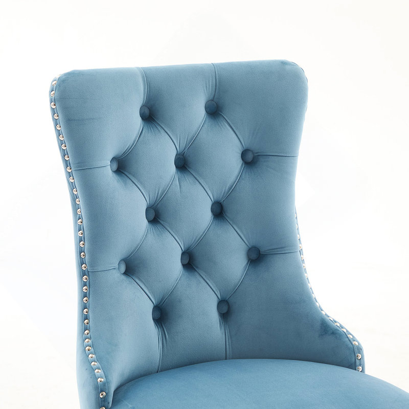Ensemble de 2 chaises capitonnées avec garniture cloutée, Bleu pâle