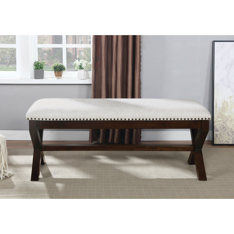 Banc rembourré Elvi, Lin / noyer foncé