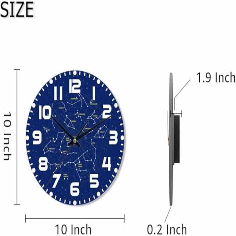Horloge murale Starry Sky Horloge murale à piles Milky Way Silencieux 10 pouces pour salon, cuisine, maison, salle de bain, chambre à coucher